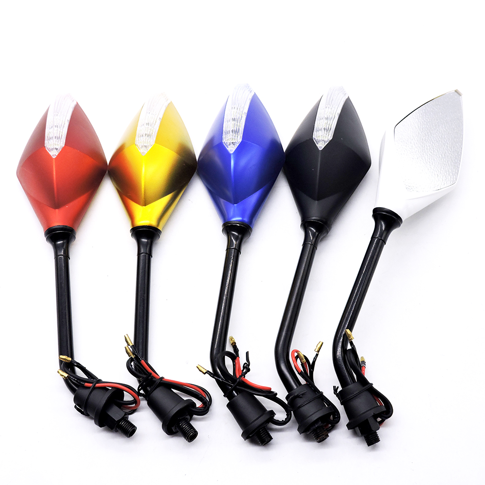 摩托车后视镜带灯改装五羊福喜电动车女倒车辅助镜反光镜改装铁杆