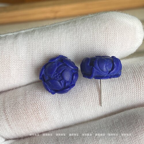 阿富汗天然青金石莲花耳钉s925女