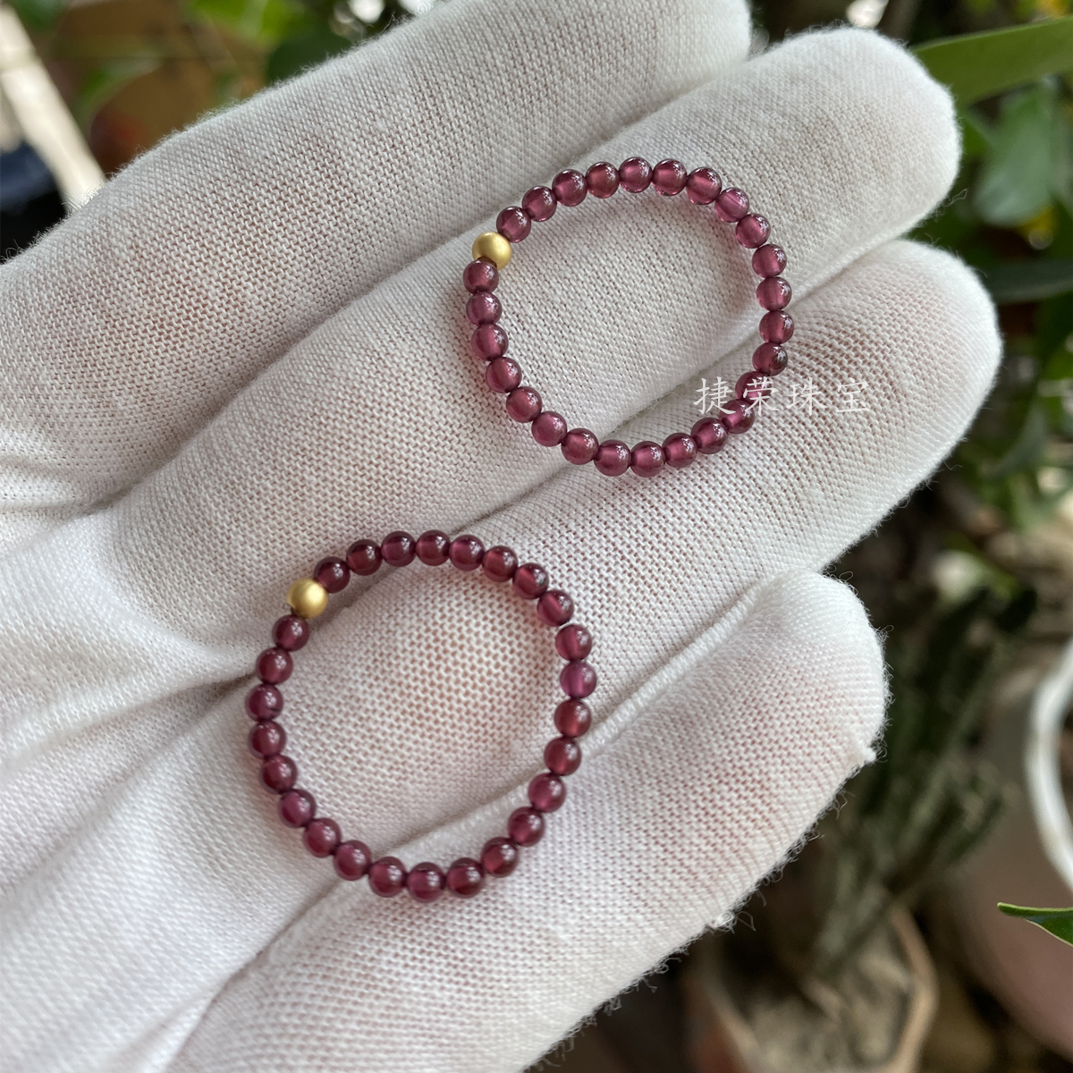 天然石榴石紫牙乌指环细款戒指女