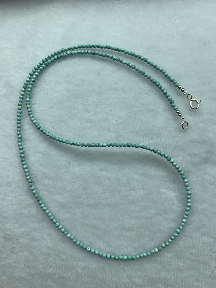 天然绿松石2mm极细小米珠项链民族风锁骨链细款颈链女925纯银扣头