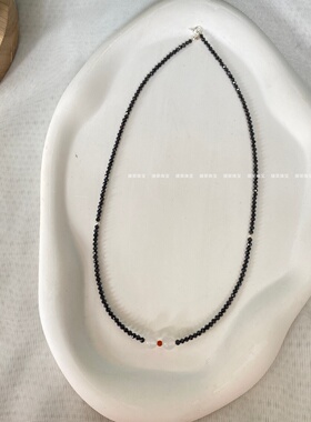 天然黑尖晶白玛瑙设计师锁骨链女