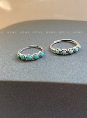 天然绿松石镶嵌s925纯银戒指女款