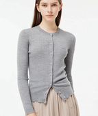 修身 e鱼秋冬新款 羊毛针织衫 女显瘦毛衣打底衫 坑条 圆领针织开衫