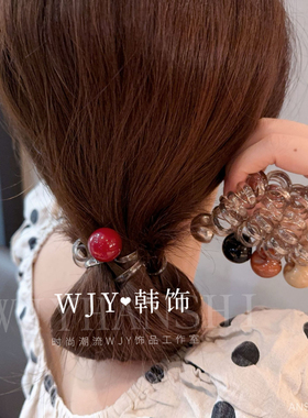 韩版电话线发圈高弹力耐用透明扎头发绳马尾辫皮套简约彩色发球女
