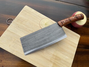 户撒手工 百炼花纹钢菜刀斩切刀切肉刀家用厨房斩且两用 手工菜刀