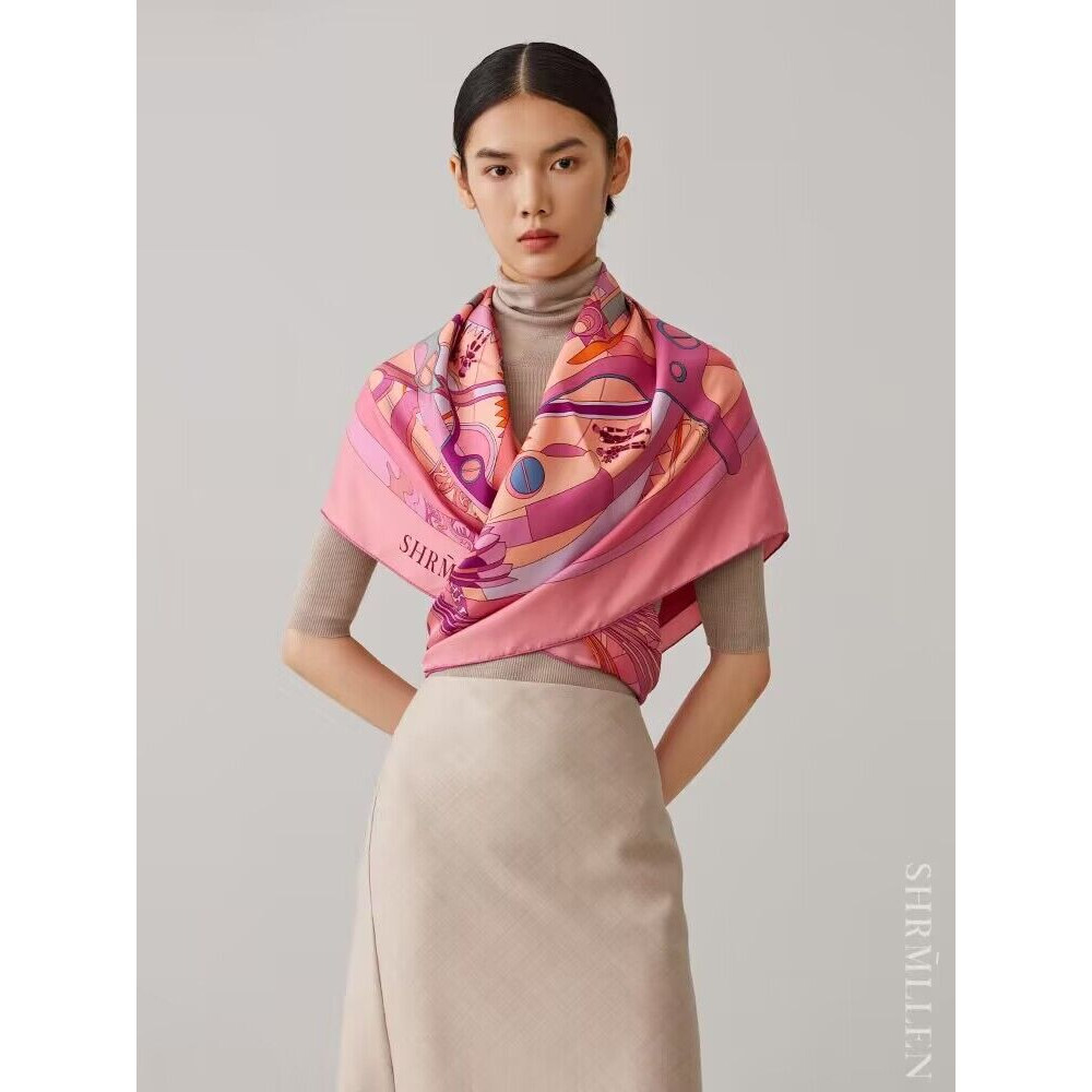 送礼高端艺术品真丝斜纹绸大方巾围巾桑蚕丝丝巾原创高端设计定制