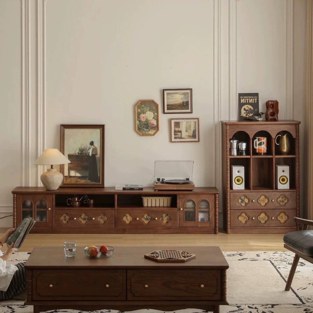 法式复古实木电视柜客厅家用小户型中古风储物柜收纳柜电视机柜,住宅家具,电视柜,淘宝优惠券,粉丝福利购,淘宝优惠卷