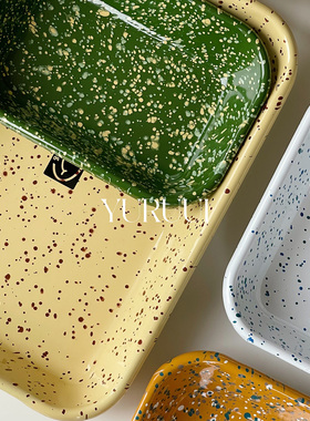 [YURUUI设计师]韩国Eding搪瓷泼墨彩色方形烤盘深盘备菜盘餐盘