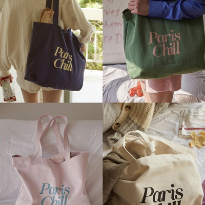 [YURUUI设计师]韩国Hotel 827法式字母印花水洗棉购物袋帆布包袋