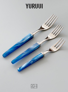 [YURUUI设计师]法国CAPDECO QUIO系列牛仔蓝色手柄不锈钢刀叉勺餐