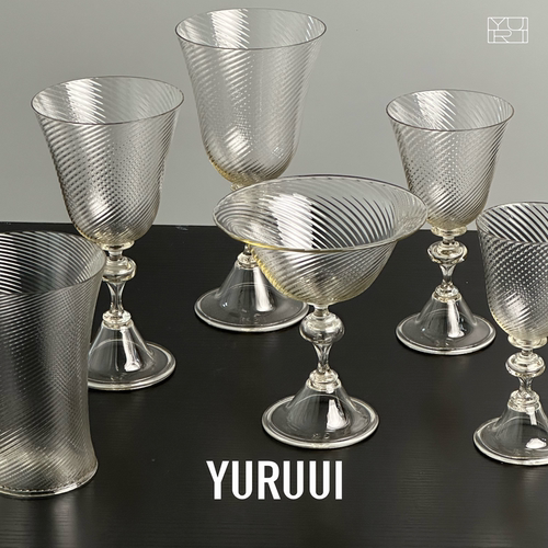 [YURUUI设计师]捷克STEPANEK GLASS螺纹烟灰色玻璃酒杯香槟杯甜品