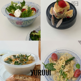 [YURUUI设计师]土耳其产云雾玻璃白涟漪蓝泼墨面碗餐盘沙拉盘
