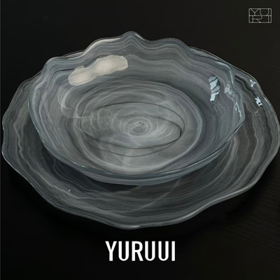 [YURUUI设计师]土耳其进口灰色雪花石Alabaster云雾玻璃餐盘碗套