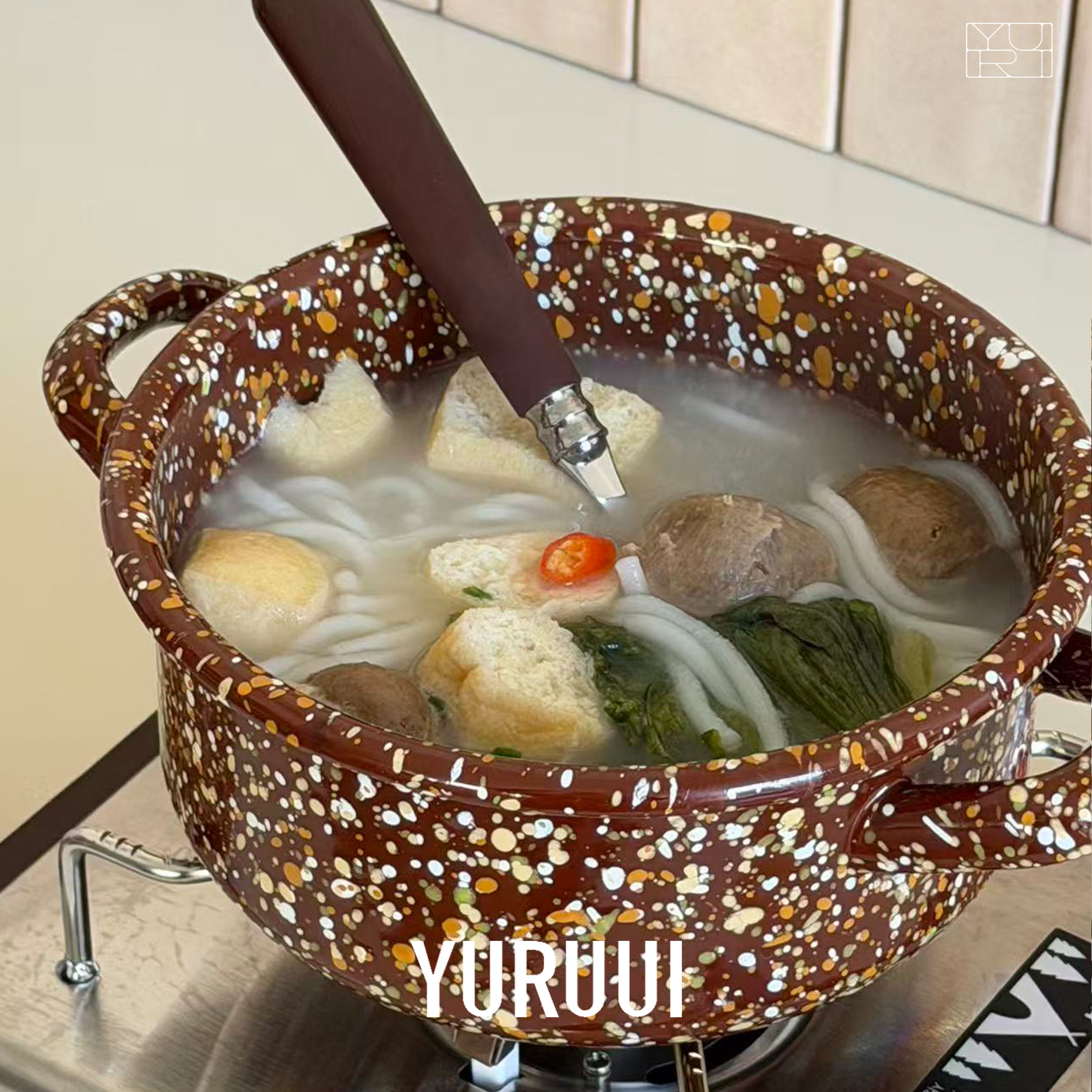 [YURUUI设计师]韩国eding泼墨搪瓷可明火一人食双耳泡面小锅