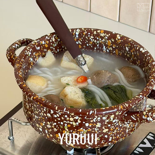 [YURUUI设计师]韩国eding泼墨搪瓷可明火一人食双耳泡面小锅