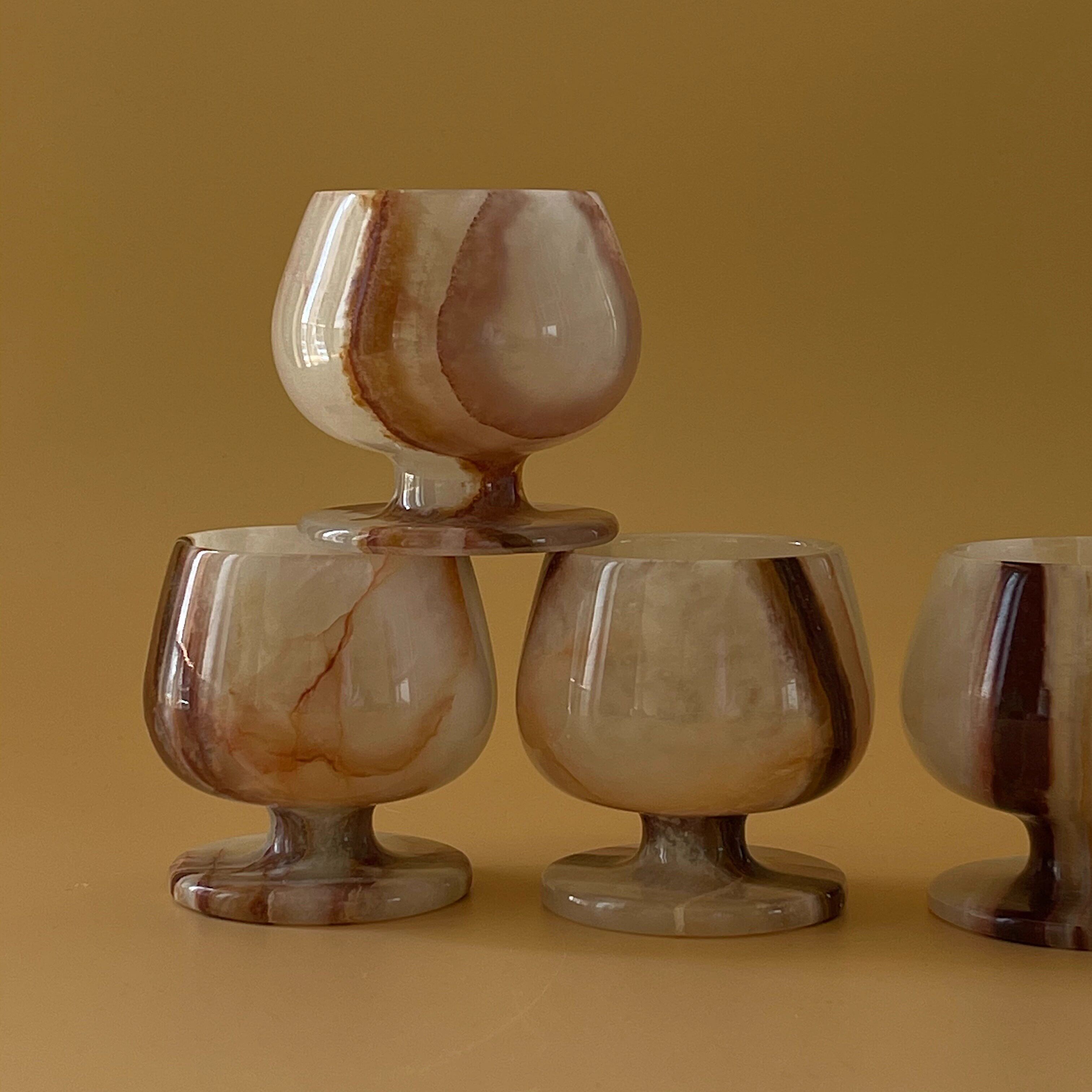 [YURUUI设计师]天然棕色玉石拼接小酒杯摆件Jade台面小摆件装饰品