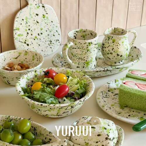 [YURUUI设计师]意大利TAPI陶瓷泼墨系列青提气泡餐具盘碗马克杯
