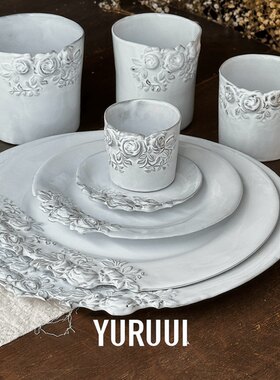 玫瑰花浮雕设计师黑陶水杯YURUUI