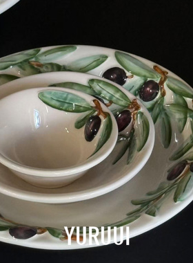 [YURUUI设计师]意大利VBC 橄榄枝纹复古陶瓷餐具套装