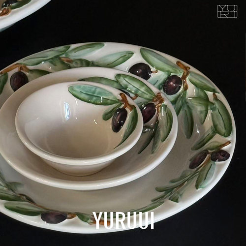 [YURUUI设计师]意大利VBC 橄榄枝纹复古陶瓷餐具套装