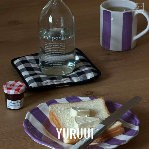 [YURUUI设计师]意大利Tapi香芋紫色手绘条纹陶瓷餐盘马克杯