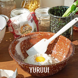 韩国Eding彩色泼墨搪瓷枫叶色大号料理碗料理盆 YURUUI设计师