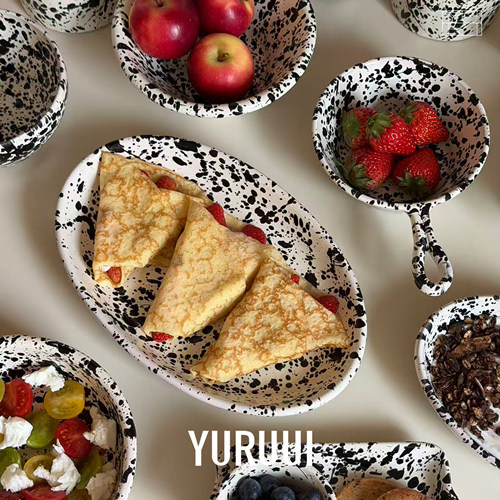 [YURUUI设计师]意大利TAPI陶瓷泼墨系列黑白泼墨餐具盘碗马克杯