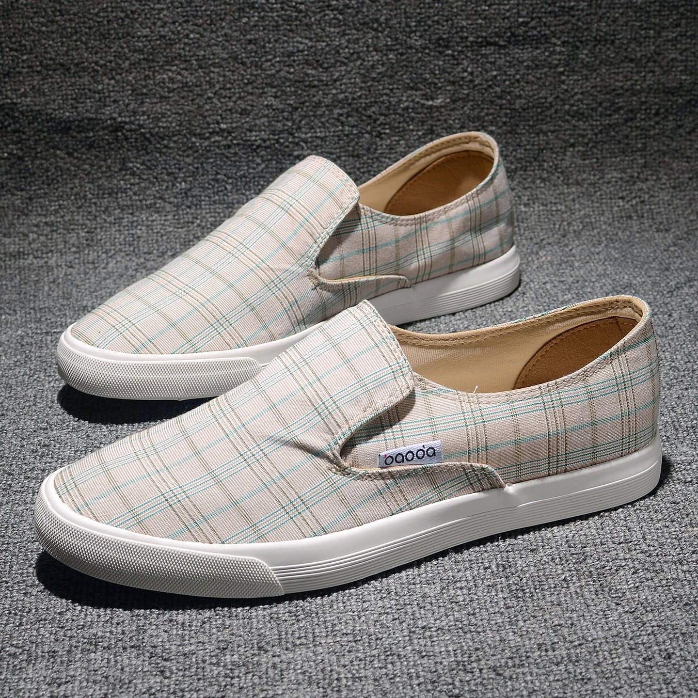 男鞋春夏透气一脚蹬格子布鞋潮流套脚懒人休闲板鞋平底老北京布鞋