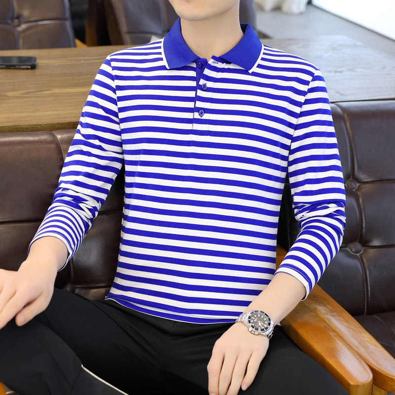 蒙蝶依男长袖纯棉海魂POLO衫