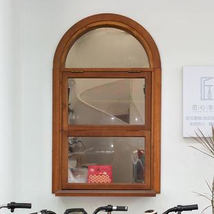 纯原木实木定制玻璃门窗装饰窗上下推拉窗服装店圆拱形窗户