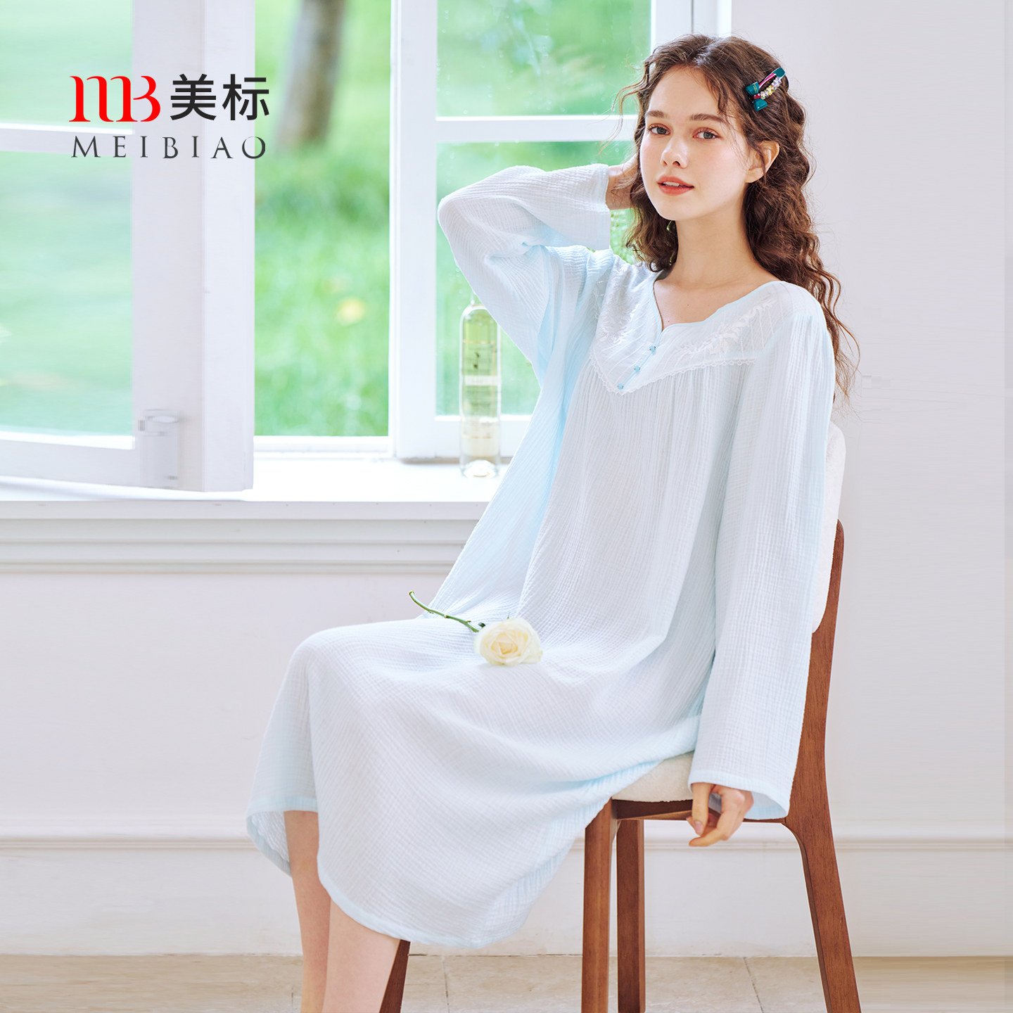 美标新款长袖纯棉睡裙甜美家居服图片