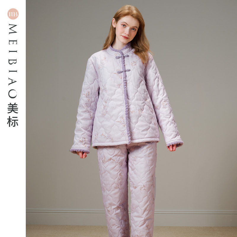 美标中国风三层加厚夹棉睡衣冬季