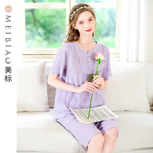 美标可外穿短袖纯棉绉绉纱睡衣女