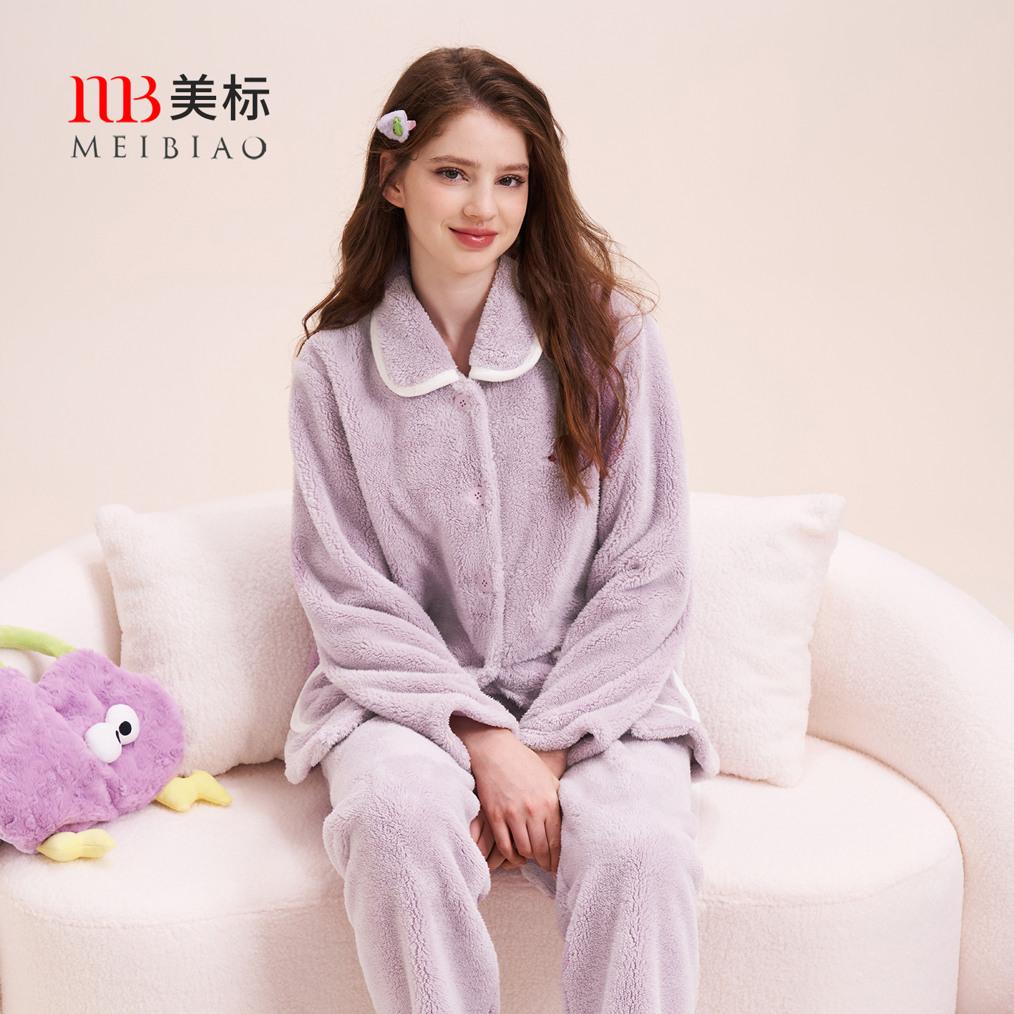 美标秋冬女士珊瑚绒睡衣套装睡衣