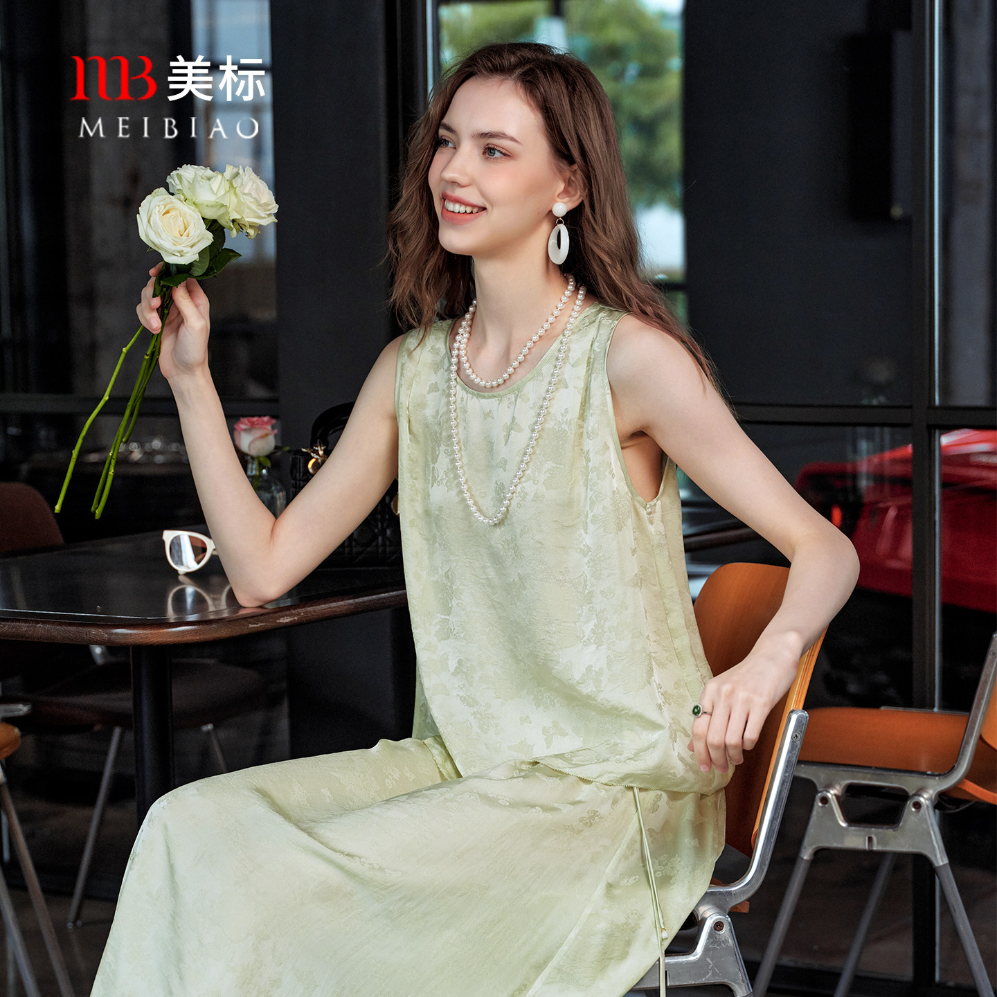 美标夏季新款背心长裙套装睡衣女20姆米桑蚕丝中国风外穿套裙