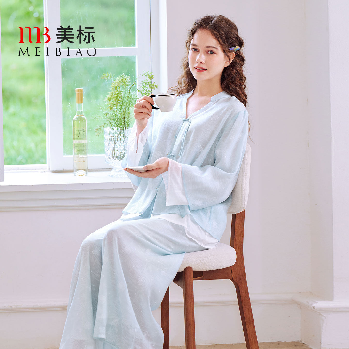 美标春秋新品复古新中式长袖睡衣女套装中国风里料纯棉全棉家居服