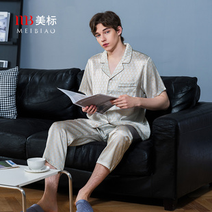 短袖 春夏季 美标男士 真丝睡衣套装 家居服 新款 重磅100%桑蚕丝绸时尚