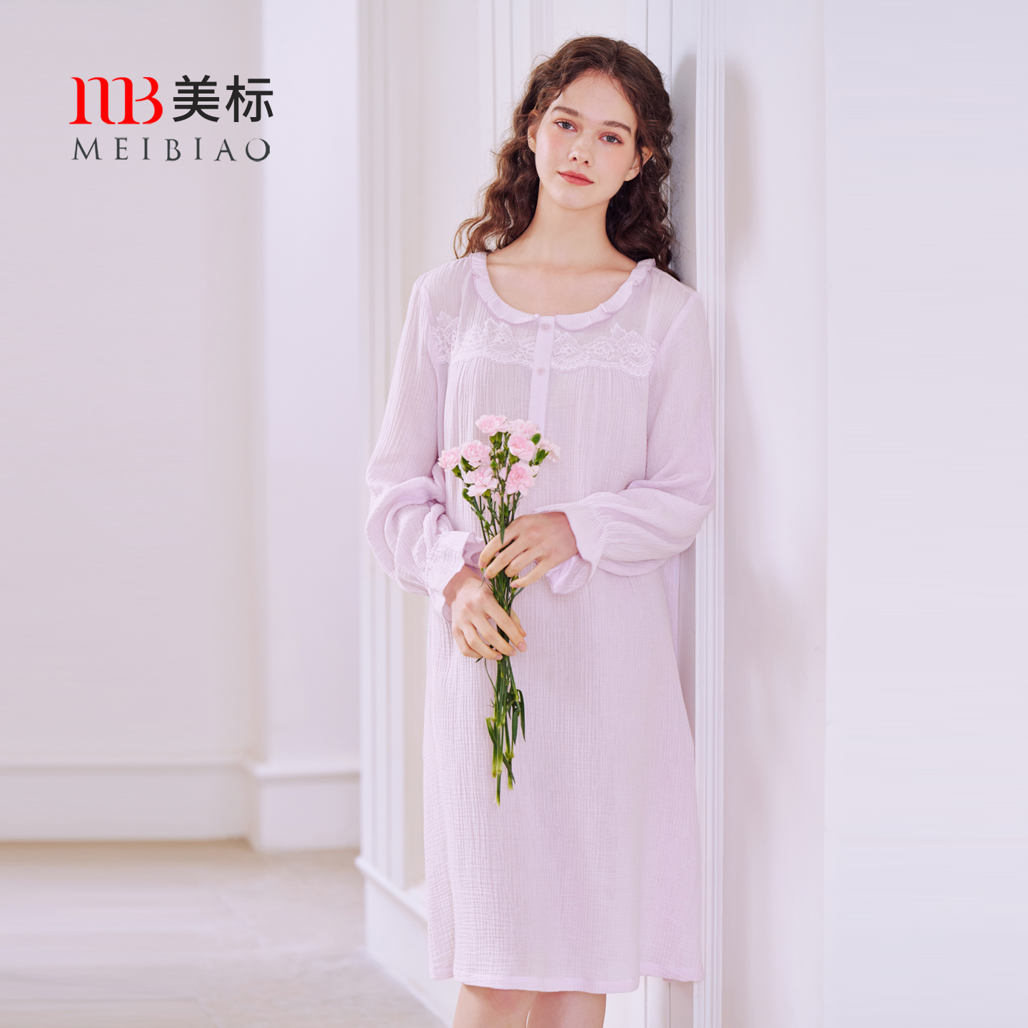 美标春秋长袖纯棉甜美公主风睡裙