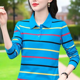 有领t恤女纯棉带领polo衫 秋装 运动翻领打底衫 女装 女体恤大码 长袖