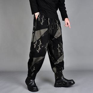 哈伦长裤 2025冬季 撞色宽松大码 男时尚 加厚潮牌提花垂感小脚休闲裤