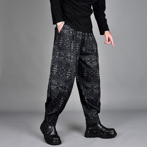 潮牌暗黑系潮流垂感束脚哈伦裤