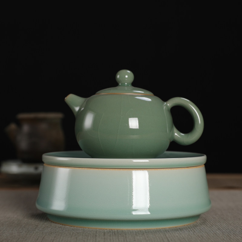 龙泉弟窑青瓷李丽纯手工建水壶承壶托粉青陶瓷茶具零配中式盛水器