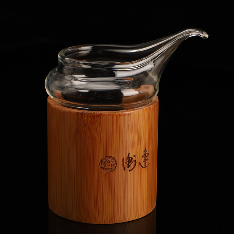 台湾衡连公道杯正品耐热玻璃功夫茶具分茶器天然竹裙套围鹰嘴茶海