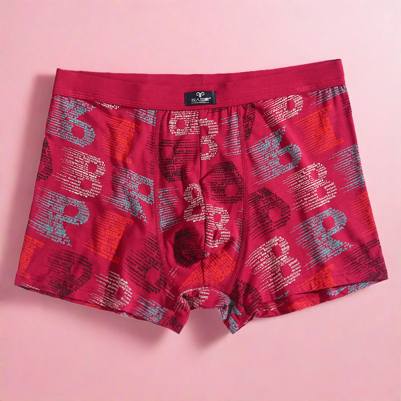 酒红色内裤男本命年马年红色大码中腰平角裤新品时尚印花四角短裤,女士内衣/男士内衣/家居服,男平角内裤,淘宝优惠券,粉丝福利购,淘宝优惠卷