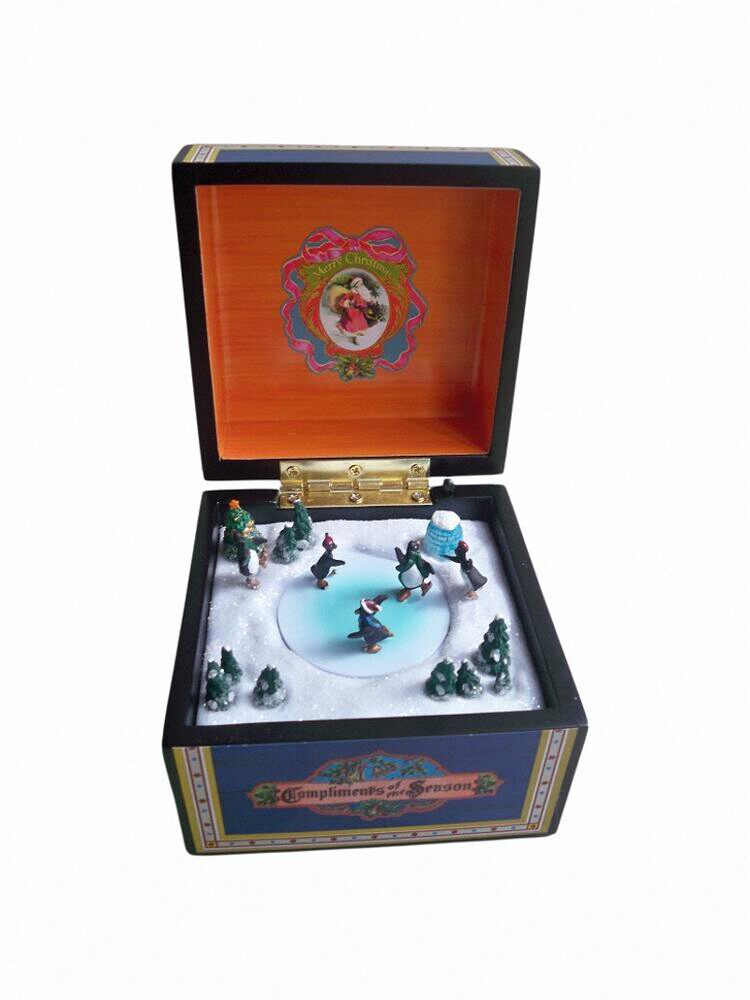 MR.CHRISTMAS LIGHTING ANTIQUE ROTATING WOOD EUROPEAN PENGUIN MUSIC BOX CHRISTMAS NEW YEAR GIFT