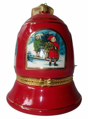 美国Mr.Chritmas 红色陶瓷钟套组音乐盒儿童节礼物 创意圣诞精品