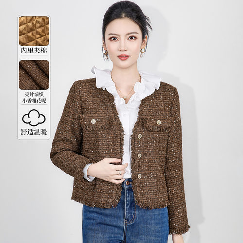 2516410-南油高货加棉保暖小香风粗花呢千金气质外套上衣女冬新款