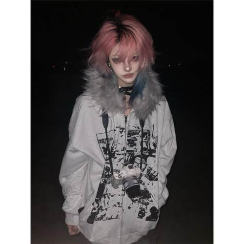 y2k亚文化毛领外套女秋冬