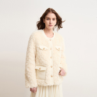 2025新白色小香风羽绒服羊羔毛加厚毛毛绒外套女秋冬季高级感上衣