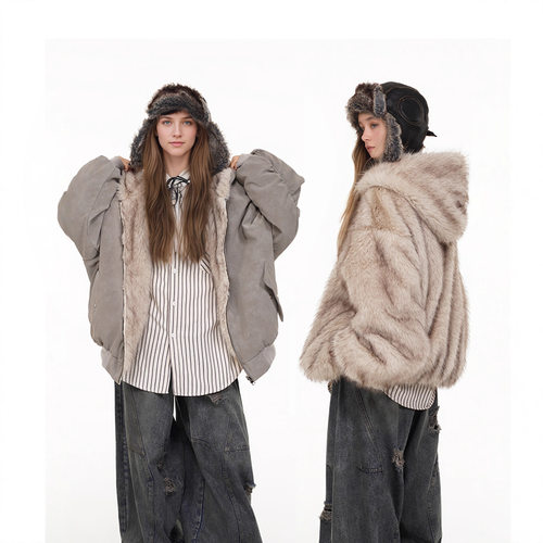 Freestyle 双面穿连帽卫衣外套女秋冬季加绒加厚韩版宽松时尚棉袄